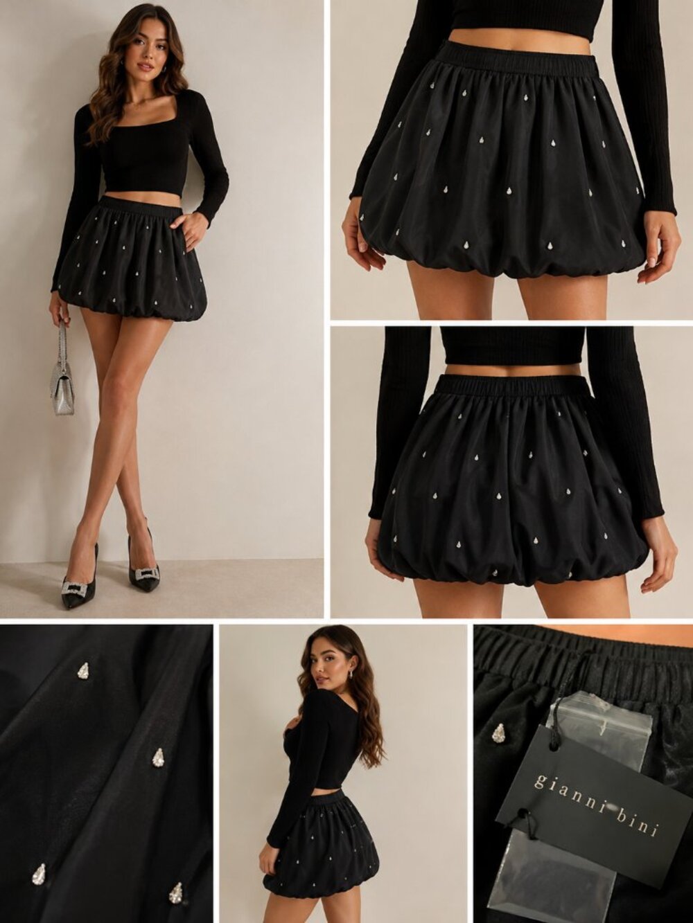 NWT Gianni Bini Black Rhinestone Bubble Mini Skirt Size M